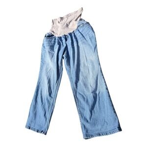 Comfortable Indigo Blue Maternity Jeans Wide Leg XL Blue Elastic Belly Band